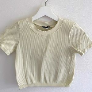 Zara Cream Ribbed Crop Top